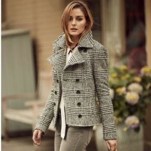 Banana Republic Black & white Glen Plaid Double-breasted Cropped Coat wool blend